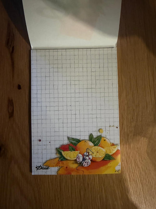 Diddl Block A6 „Orange“ – Innenseite mit kariertem Blatt