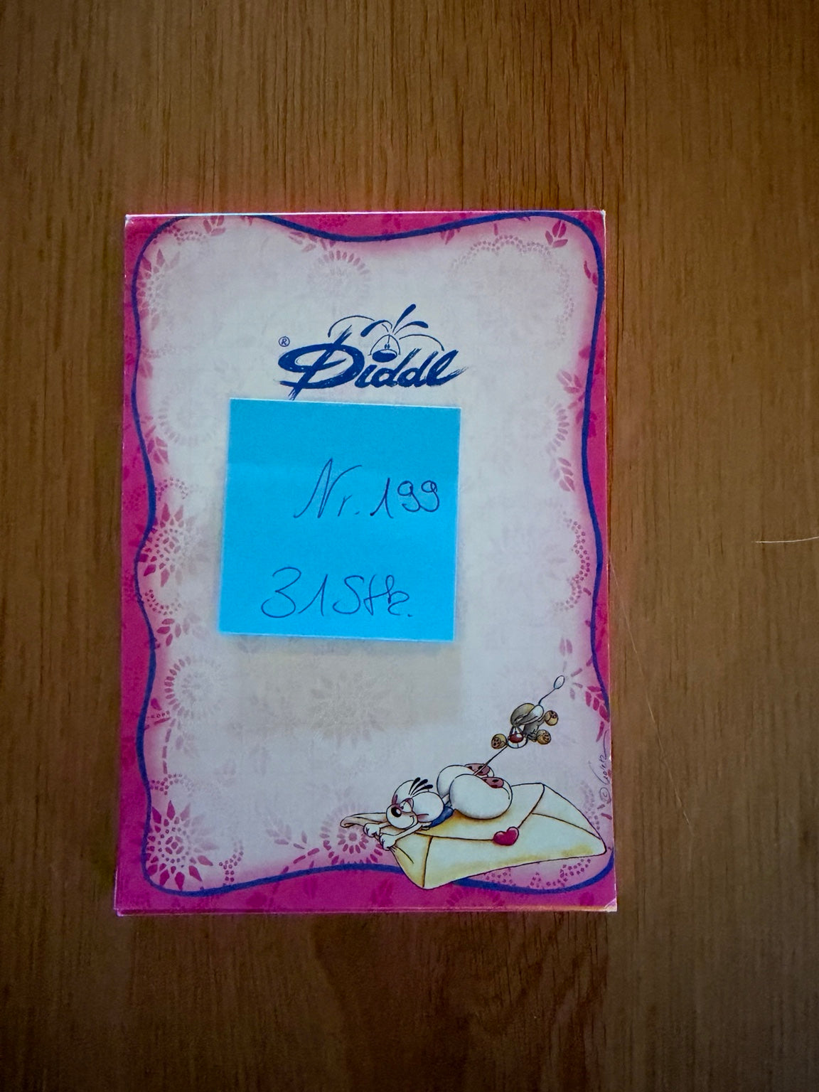 Diddl Block A6 Nr. 199 – Vorderseite mit schlafender Diddl-Maus auf Briefumschlag